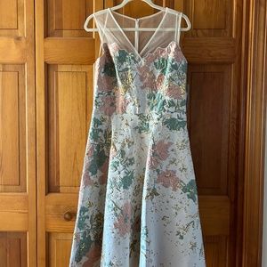 NWT Rickie Freeman Teri Jon Ivory Jacquard Midi Length size 12 Dress